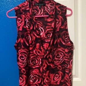White House Black Market Red Sleeveless Wrap Blouse